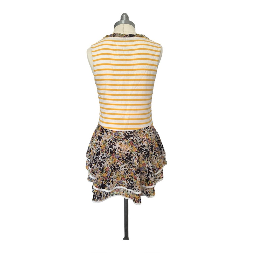 Anthropologie Postmark Striped Peplum Hi Lo Tank Flowy Top Yellow White Floral S - Picture 4 of 11